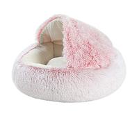 Plush Round Cat Bed - Cozy and Warm House for Cats - Soft Long Plush Material - Perfect for Small Dogs - 2-in-1 Pet Bed