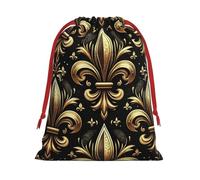 Plush Royal-Fleur-De-Lis Christmas Drawstring Present Bags Large Size, Soft Velvet Goodie Bags With Red Ribbon Closure For Holiday Party Favors And Present Wrapping
