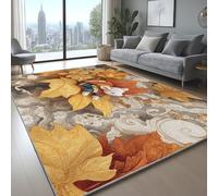 Plush Rug Fantasy Autumn Maple Leaf Lamb Easy Care Soft carpet for Bedroom Hall Kids Baby Room Hallway Runners Carpet Mat Orange Brown, 120 x 160 cm