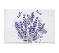 Plush Rug Non Slip Bath Mat,Purple Lavender Flowers Ink Painting,Soft Shaggy Long Fur Fuzzy Bath Rugs 36X24 Inch Doormat for Bathroom Shower Home Floral Dragonfly
