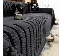 Plush Settee Covers Non Slip, Washable Sofa Covers for Dogs L Shape Corner Sofa, Fluffy Chenille Anti Scratch Furniture Protector for 3 Seater 4 Seater(Dark gray,180 * 380CM)