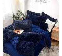 Plush Shaggy Duvet Cover Set Luxury Ultra Soft Crystal Velvet Bedding Sets 4 Pieces(1 Fitted Sheet + 1 Plush Duvet Cover + 2 Pillow Covers), Zipper Closur (Navy,Twin(150x200cm))
