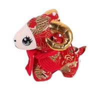 Plush Sheep Doll Traditional Oriental Design for Bedsides Entryways | Cloth and PP Cotton, Rounded Silhouette, Stable Shape, Red Chinese New Year Décor