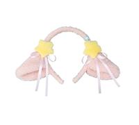 Plush Sheep Ear Headband - Furry Adorable Lamb Ears Hair Hoop with Stars and Ribbon, Soft and Comfortable for Halloween Christmas and Everyday Wear (Pink)