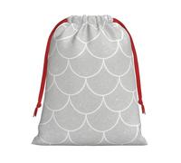 Plush Silver Fish Scales Christmas Drawstring Present Bags Large Size, Soft Velvet Goodie Bags With Red Ribbon Closure For Holiday Party Favors And Present Wrapping