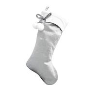 Plush Silver Velvet Effect Christmas Stocking with White Pom Pom - Luxury Silver & White Xmas Stocking for Fireplace, Gifts & Home Decor - Large 40cm Festive Stocking