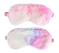 Plush Sleeping Eye Mask, 2PCS Comfortable Plush Blindfold Furry Eye Covers Faux Fur Shade for Travel Sleepover Nap Party Supply Girls Women Rainbow Color