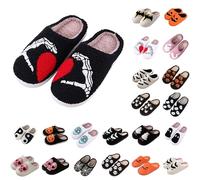 Plush Slippers for Men and Women, Halloween Slippers, Comfy Winter Fluffy Non-Slip Slippers, Soft House Memory Foam Slippers, Warm Winter Shoes for Halloween, Christmas Gifts, Black11, 4 UK
