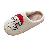 Plush Slippers,Men's Slippers for Home - Cozy Flat Warm Indoor Shoes with Santa Print for Men and Couples Soft Comfort and Easy Slip-On Design (White, 42)
