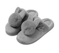 Plush Slippers Women's Winter Warm Felt Slippers Fluffy House Shoes Fluffy Felt Slippers Comfortable Hut Shoes Cute Slippers Flat Leisure Suit Indoor and Outdoor Women's Shoes, gray, 2/2.5 UK