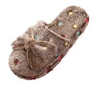 Plush Slippers Women's Winter Warm Slippers Cute Memory Foam Open Toe Pain Relief Non-Slip Slippers Exquisite Slides Indoor Open Slippers, brown, 7 UK
