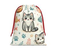 Plush Small-Fish-Cat Christmas Drawstring Present Bags Large Size, Soft Velvet Goodie Bags With Red Ribbon Closure For Holiday Party Favors And Present Wrapping