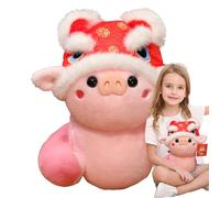 Plush Snakes, 2025 Chinese New Year Plush Mascot Wearing Lion Hat, Snake 2025 Year Mascot for Chinese Spring Festival