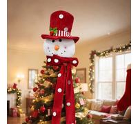Plush Snowman Christmas Tree Top with Long Red Ribbon Cute Snowman Christmas Tree Topper Hat Home Decoration Indoor (White, 100cmx20cm)