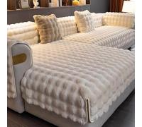 Plush Sofa Cover L-Shaped Couch Slipcover Universal Non-Slip Faux Fur Furniture Protector Cream White 90x280cm - Soft Stylish Perfect for Living Room Decor