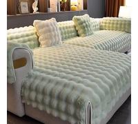 Plush Sofa Cover L-Shaped Couch Slipcover Universal Non-Slip Faux Fur Sofa Protector Soft and Cozy Hell Green 90×240cm - Perfect for Corner Sofas
