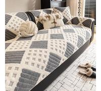 Plush Sofa Covers for Dogs Cats, Fluffy Fuzzy Sectional Anti-Slip Pet-Friendly 3D Plaid Couch Cover, Washable Faux Fur Slipcover Dark-Gray 110x320cm/43.31x125.98in