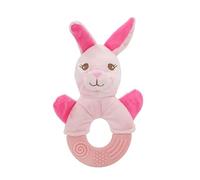 Plush Sound Pet Toy, Rubber Teething Ring for Dogs and Cats (Pink) | Raised Ring Patterns, Built-in Crinkle Feature, Embroidered Animal Details, Rabbit Duck and Penguin Styling