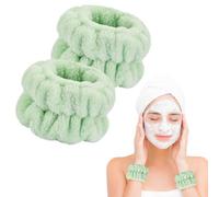 Plush Spa Wristbands: Super Soft Water - Blocking Arm Guards for Face Washing & Skincare - Keep Arms Dry During Cleansing & Mask Routines（A pair of green）