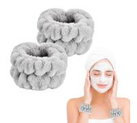 Plush Spa Wristbands: Super Soft Water - Blocking Arm Guards for Face Washing & Skincare - Keep Arms Dry During Cleansing & Mask Routines（A pair of grey）