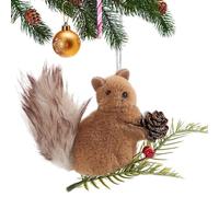 Plush Squirrel Ornament, Plush Festive Charm, Realistic Pine Cone Branch Animal Decoration with Soft Fabric, Hanging with Detailed Features, for Window Outdoor Bookshelf Home Wall Christmas Tree