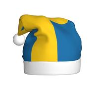 Plush Swedish flag Christmas Hat, festive costume accessory, soft to the touch, perfect for Christmas and holiday parties.