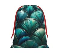 Plush Teal-Mermaid-Scales-Green Christmas Drawstring Present Bags Large Size, Soft Velvet Goodie Bags With Red Ribbon Closure For Holiday Party Favors And Present Wrapping