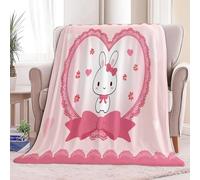 Plush Throw Blanket Cartoon Heart Lace Rabbit 220 x 240 cm Flannel Fluffy Blankets, Pink Soft Warm Couch Throw Bed Blanket for Bedroom Living Rooms Office Travel Blankets