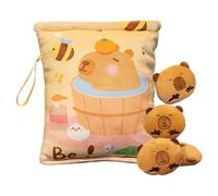 Plush Toy, Capybara Snack Bag Design, 18x20cm, Bag Charm, Keychain Dolls, Includes 4 Mini Plush Dolls, For School Travel Boys Girls Women Students Preschoolers