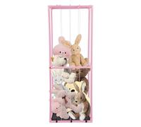 Plush Toy Organizer Large Capacity PVC Plush Rack with Detachable Dustproof Isolation Cloth & Elastic Stretch Ropes Space-Saving Vertical Holder Storage Holder for Kids Room Stuffed Animals (Pink)