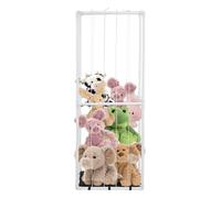 Plush Toy Organizer Large Capacity PVC Plush Rack with Detachable Dustproof Isolation Cloth & Elastic Stretch Ropes Space-Saving Vertical Holder Storage Holder for Kids Room Stuffed Animals (White)