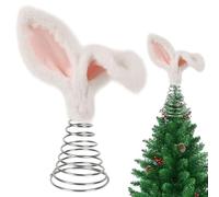 Plush Tree Topper, Cute Bunny Ears Christmas Tree Topper Plush Metal Rabbit Ornament for Holiday Home Decoration Party Supplies, Xmas Decor
