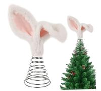 Plush Tree Topper Cute Bunny Ears Christmas Tree Topper Plush Metal Rabbit Ornament for Holiday Home Xmas Decoration Party Supplies