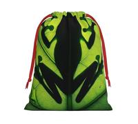 Plush Tropical-Frog-On-Leaf Christmas Drawstring Present Bags Large Size, Soft Velvet Goodie Bags With Red Ribbon Closure For Holiday Party Favors And Present Wrapping