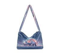 Plush Underarm Bag Women's Tote Handbags Ladies Fluffy Purse Shoulder Bag for Winter Deer Pull Sledges Through The Aurora Arch Polar Bears and Penguins and Crystal Scraps Of Paper