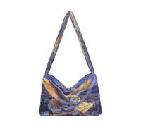 Plush Underarm Bag Women's Tote Handbags Ladies Fluffy Purse Shoulder Bag for Winter Snow Owl Passing Letters (wrapped in Frost) with Glowing Eyes Flew over The Snow-covered Village