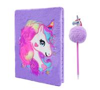 Plush Unicorn Notebook, Cyiecw Magic Diary for Girls Lovely Unicorn Fluffy Notebook 160 Pages for Writing and Drawing Birthday Christmas Gifts for Girls (Purple)