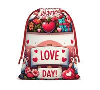 Plush Valentine-Cute-Gnomes-Cartoon Christmas Drawstring Present Bags Large Size, Soft Velvet Goodie Bags With Red Ribbon Closure For Holiday Party Favors And Present Wrapping