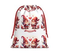 Plush Valentine-Gnomes-Cupids Christmas Drawstring Present Bags Large Size, Soft Velvet Goodie Bags With Red Ribbon Closure For Holiday Party Favors And Present Wrapping