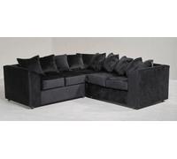 Plush Velvet Black Duel Arm Large Corner Sofa