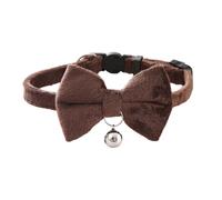 Plush Velvet Cat Bowtie Collar with Bell - Adjustable Breakaway Safety Kitten Puppy Collar Soft Solid Color Pet Necklace for Daily Wear Festival Wedding Gift (Brown)
