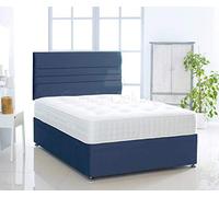 Plush Velvet Divan Bed with 1000 Pocket Mattress and Verona Headboard (Blue, 4FT6-4 Drawer)