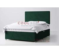 PLUSH VELVET DIVAN BED WITH MEMORY ORTHOPAEDIC MATTRESS AND PLAIN HEADBOARD (GREEN, 5FT 4 DRAWERS)