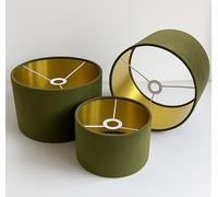 Plush Velvet Lampshade for Ceiling Shade, Table, Floor Lampshade with Brushed Gold Lining Handmade in The UK. (Olive, Diameter 25 x 20cm Height)