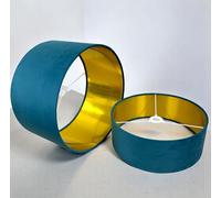 Plush Velvet Lampshade for Ceiling Shade, Table, Floor Lampshade with Brushed Gold Lining Handmade in The UK. (Teal, Diameter 35 x 20cm Height)