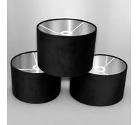 Plush Velvet Lampshade for Ceiling Shade, Table, Floor Lampshade with Brushed Silver Lining Handmade in the UK (Black,Diameter 30 x 20cm Height