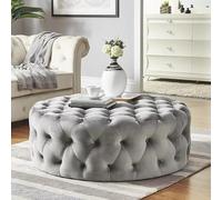 Plush Velvet Round Ottoman - Quilted Footrest for Bedroom & Living Room - Stylish Footstool Bench - Cozy Home Decor (Color: A)