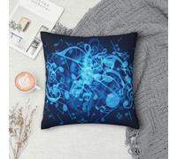 Plush Velvet Square Throw Pillow Cover For Couch & Bed, Blue Musical Notes, Soft Decorative Cushion Case For Sofa, Farmhouse Throw Pillow Sham, Modern Aesthetic Home Accent For Living Room Bedroom