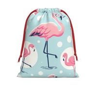 Plush Watercolor-Flamingo Christmas Drawstring Present Bags Large Size, Soft Velvet Goodie Bags With Red Ribbon Closure For Holiday Party Favors And Present Wrapping