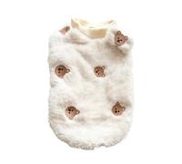 Plush White Pet Shirt for Small Dogs and Small Breeds, Teddy Bear Embroidered Sleeveless Winter Dog Sweater, Thick Fleece Lining, Round Neck, Easy On and Off, for Cool Days and Nights, 15.7 x 18.9 in